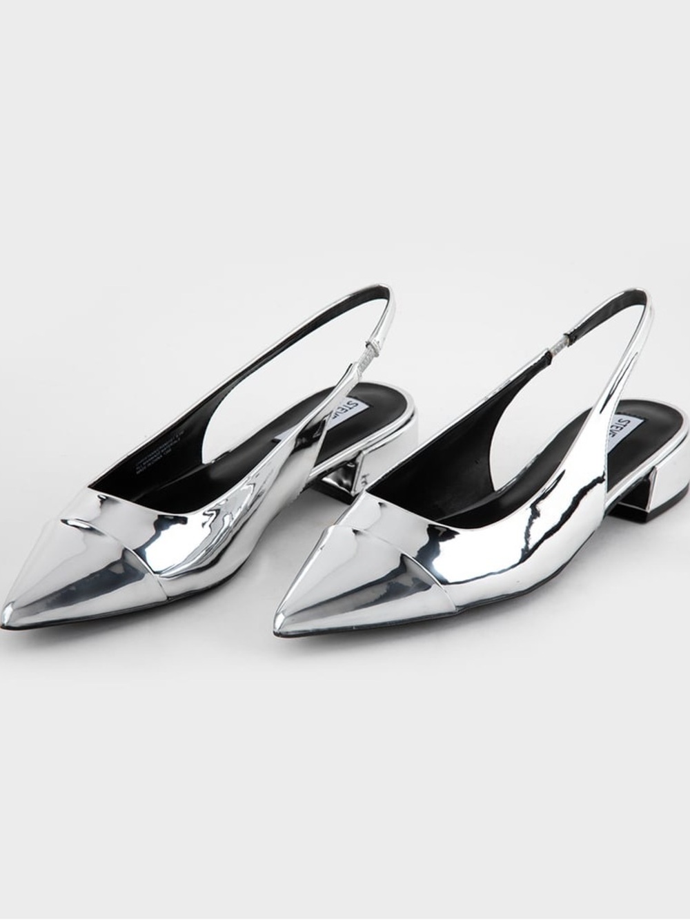 STEVE MADDEN Silver Slingback Block Womens Kitten Heels